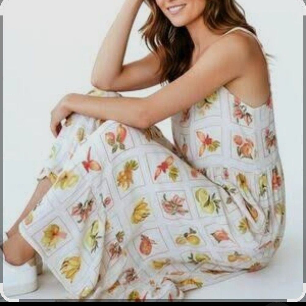 PAPER HEART Maxi Sundress Womens Size Large All Over Fruit Grid Print Australia